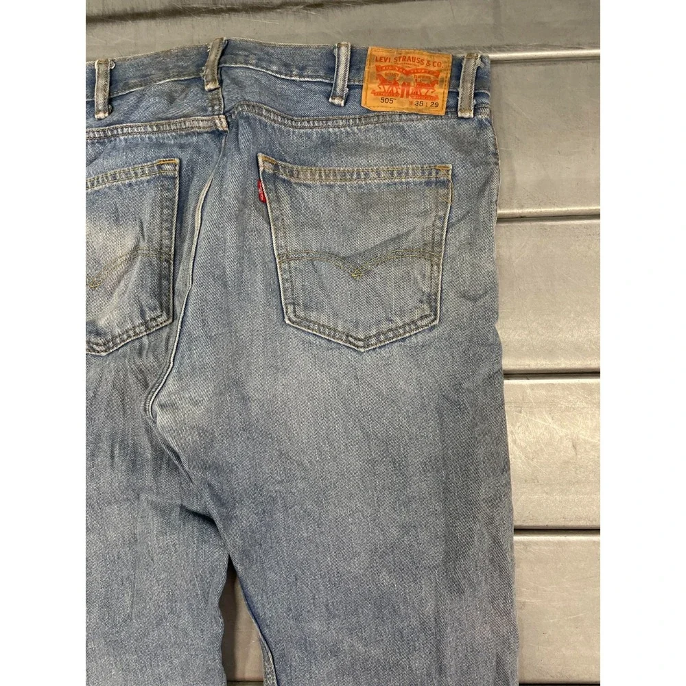 Levis 505 Jeans Mens 38X29 Blue Light Wash‎ Denim Straight Leg Faded 100% Cotton